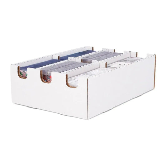 White cardboard card storage box for card collection and trading card storage