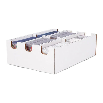 White cardboard card storage box for card collection and trading card storage solutions