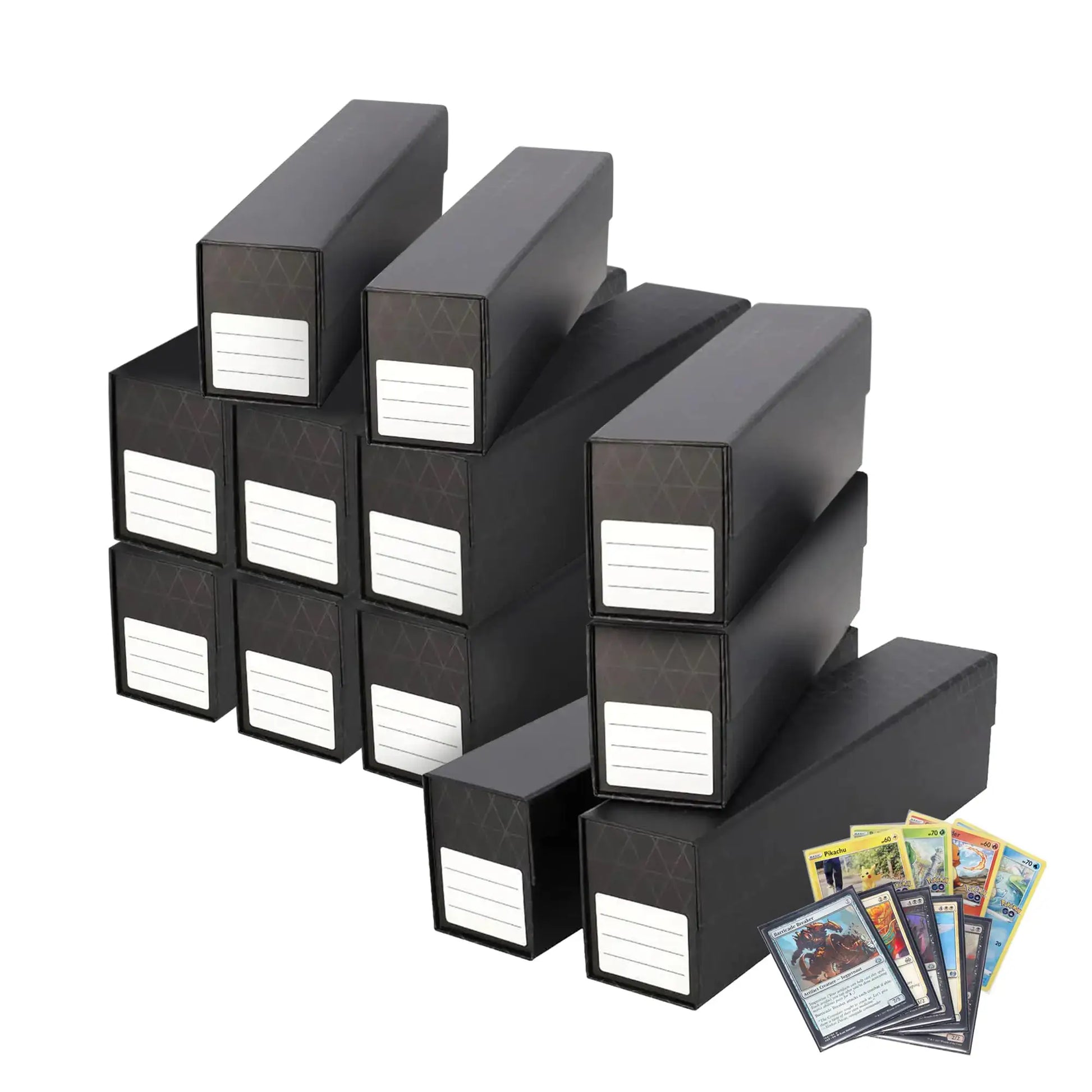 Black BCW QuickFold Card Boxes for Sleeved Gaming Cards, holds 500-1200 cards