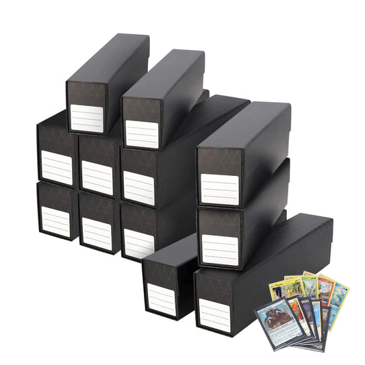 Black BCW QuickFold Card Boxes for Sleeved Gaming Cards, holds 500-1200 cards