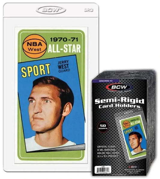 Jerry West basketball card in crystal clear high quality PVC semi-rigid card holder