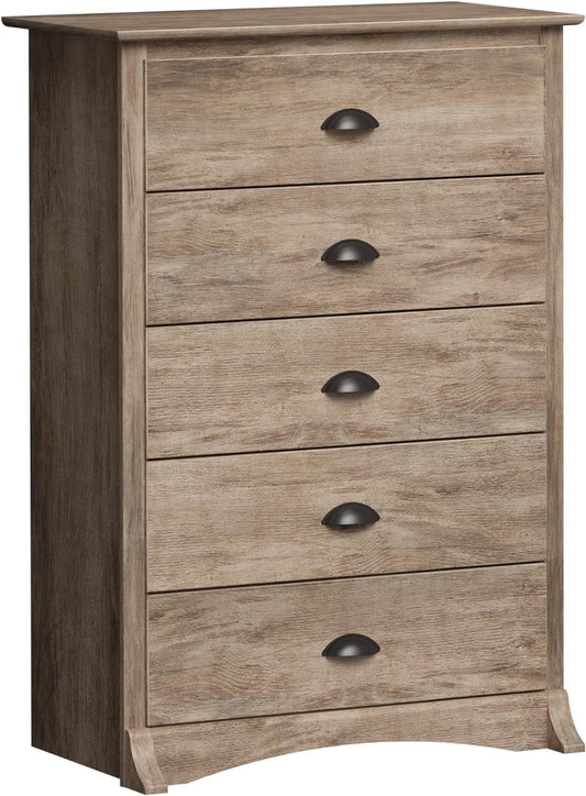 Salt Spring Rustic 5-Drawer Tall Dresser for Bedroom, Farmhouse Dresser Chest of Drawers 17.75" D X 31.5" W X 44.75" H, Drifted Gray-0