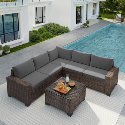 Outdoor 6-Piece Wicker Sectional Sofa Set with Cushions-0