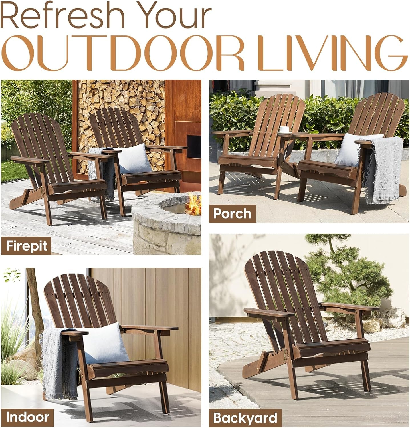 Outdoor Adirondack Chair Set Foldable Pre-Assembled Comfort-4