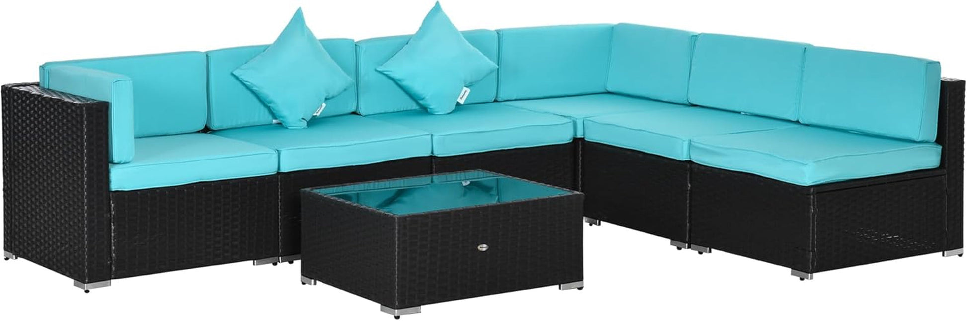Turquoise Seven-Piece Outdoor Wicker Sectional Sofa Set-0