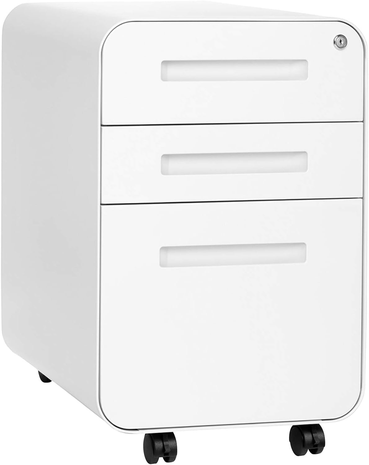 White Filing Cabinet with Lock & Wheels-1