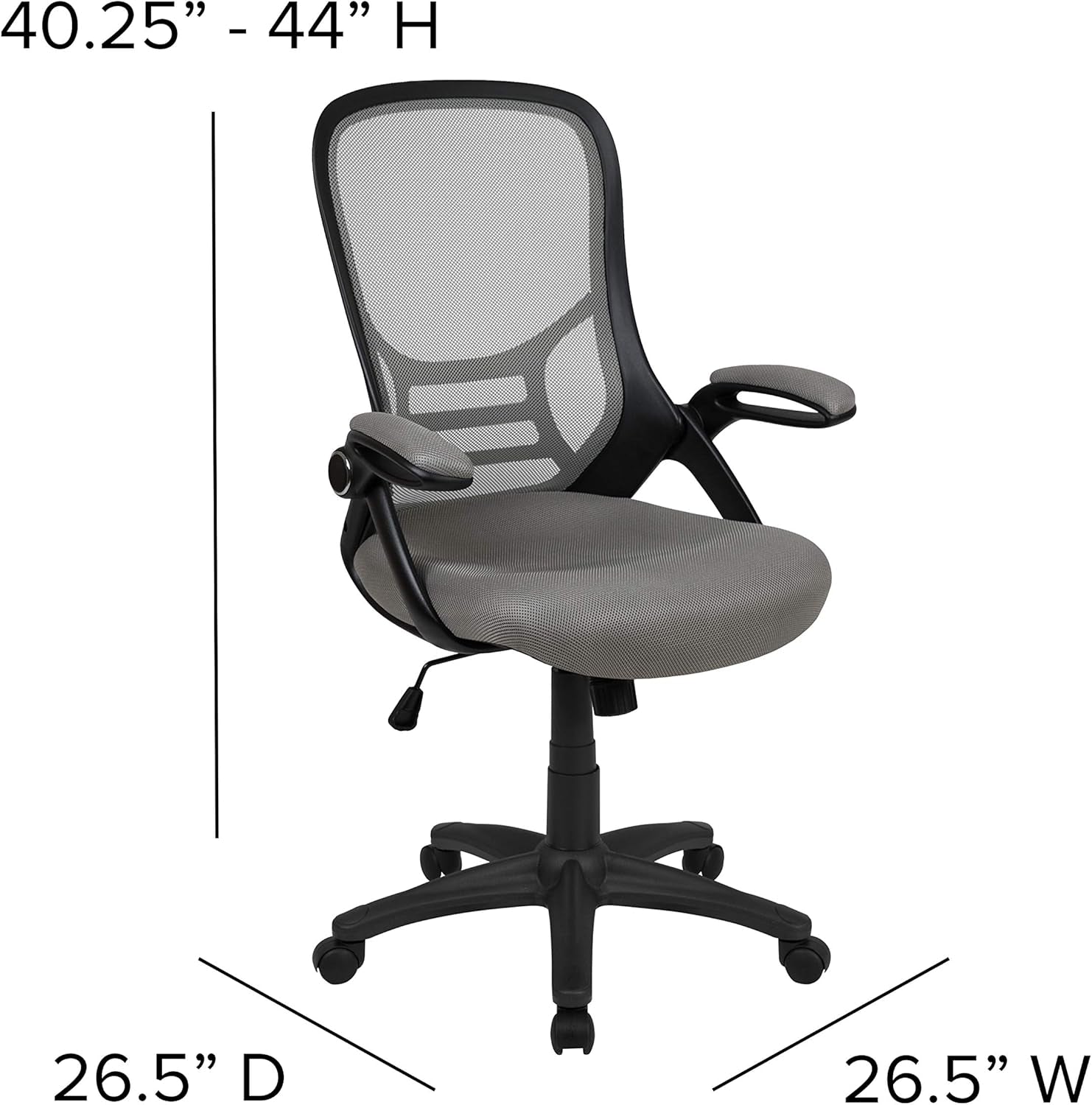 Porter High-Back Swivel Office Chair with Adjustable Lumbar Support and Seat Height, Ergonomic Mesh Desk Chair with Flip-Up Armrests, Gray/Black-2
