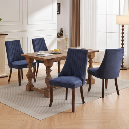 Linen Dining Chairs Set of 4,Comfy Fabric Upholstered Accent Chairs for Kitchen Living Room,Channel Tufted Dining Room Chairs with Curved Solid Wood Legs(Blue)-1