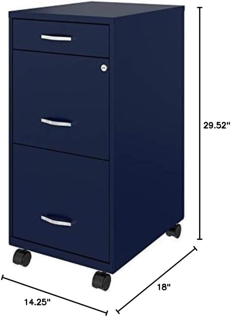 18" Deep 3 Drawer Mobile Metal File Cabinet in Navy-1