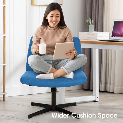 Criss Cross Chair,Armless Cross Legged Office Chair,Wide Comfty Desk Chair with No Wheels Modern Height Adjustable,Swivel Fabric Vanity Chair Computer Task Chair (Pack of 1, Blue)-1