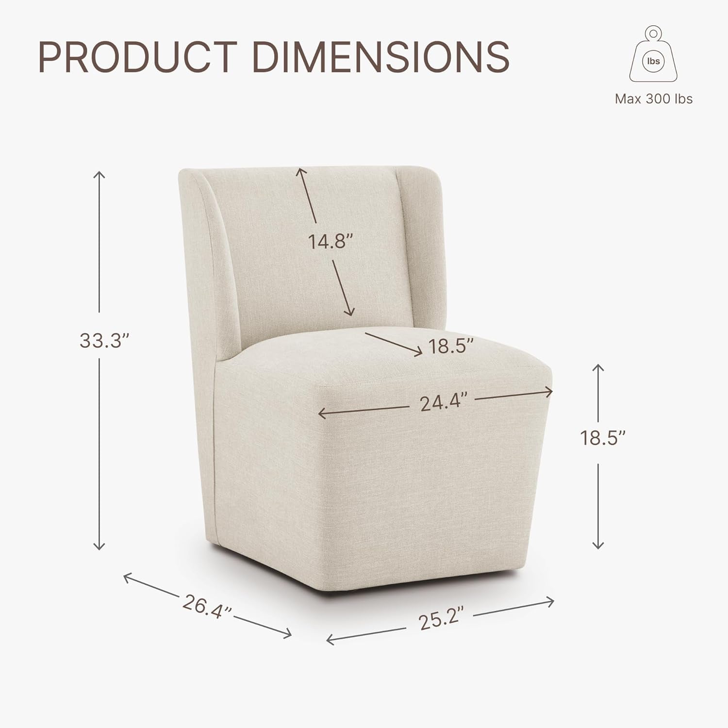 Upholstered Dining Chair with Casters Wingback Modern Side Armless Deskchair with Rollers for Diningroom Bedroom Livingroom Reading Room-2