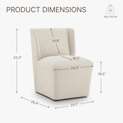 Upholstered Dining Chair with Casters Wingback Modern Side Armless Deskchair with Rollers for Diningroom Bedroom Livingroom Reading Room-2