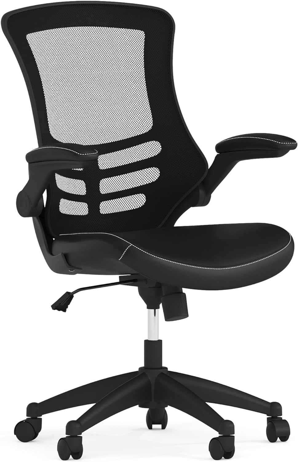Kelista Mid-Back Swivel Office Chair with Adjustable Seat Height, Ergonomic Mesh Desk Chair with Leathersoft Seat, Black-0