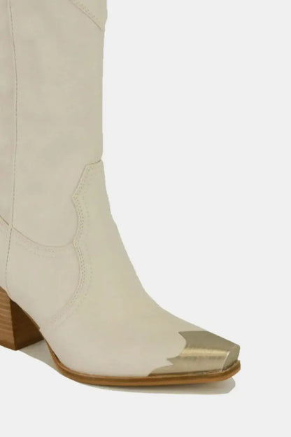 Beast Fashion Metal-Toe Block Heel Ankle Boots - Shoes