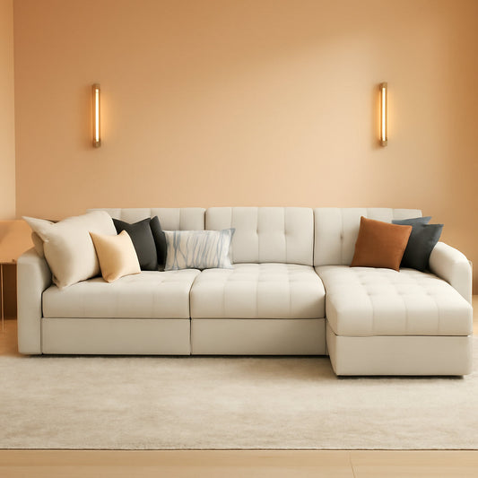 Beige U Shaped Sleeper Sofa Bed with Storage-0