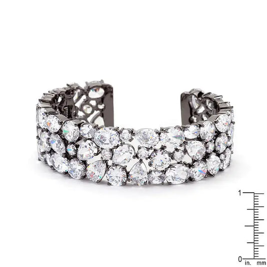 Bejeweled Cubic Zirconia Cuff Black Tone - Bracelets