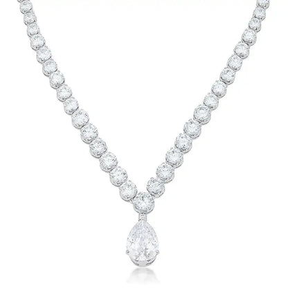 Bejeweled Cubic Zirconia Pear Drop Necklace - Necklace