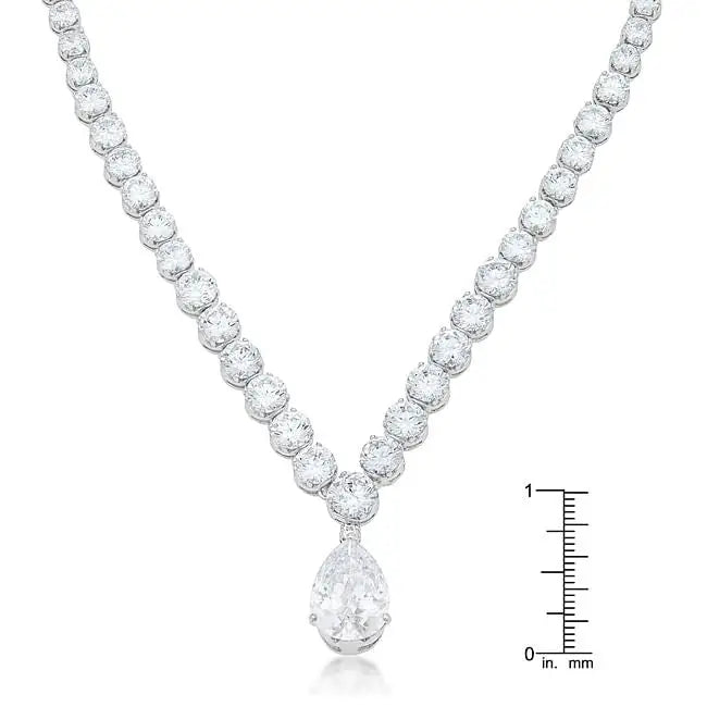 Bejeweled Cubic Zirconia Pear Drop Necklace - Necklace