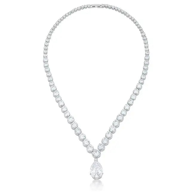 Bejeweled Cubic Zirconia Pear Drop Necklace - Necklace