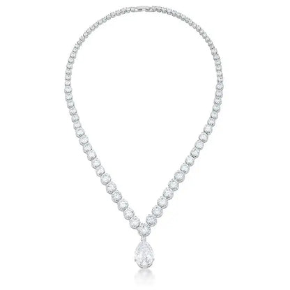 Bejeweled Cubic Zirconia Pear Drop Necklace - Necklace