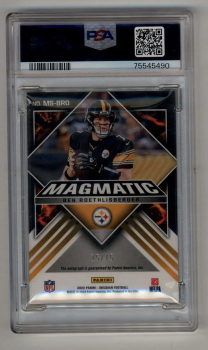 PSA-graded Ben Roethlisberger 2022 Obsidian Magmatic Green Auto 15/15 in protective case