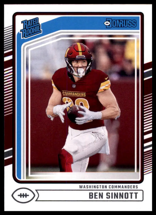 Football trading card featuring Ben Sinnott Rookie 2024 Donruss #314 Washington Commanders
