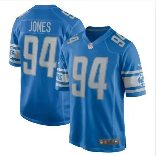 Two blue Detroit Lions Benito Jones Nike Home Game Player Jerseys with number 94