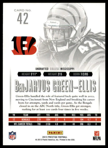 BenJarvus Green-Ellis 2013 Panini Prestige football card Cincinnati Bengals collectible