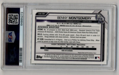 Benny Montgomery 2021 Bowman Chrome Draft Picks Green Refractor Auto 29/99 PSA 10 Gem Mint - Singles