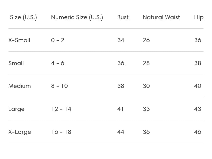 Clothing size chart for Betty Hannah’s SideGirl Sailor 1pc dress with ribbed knit blouse