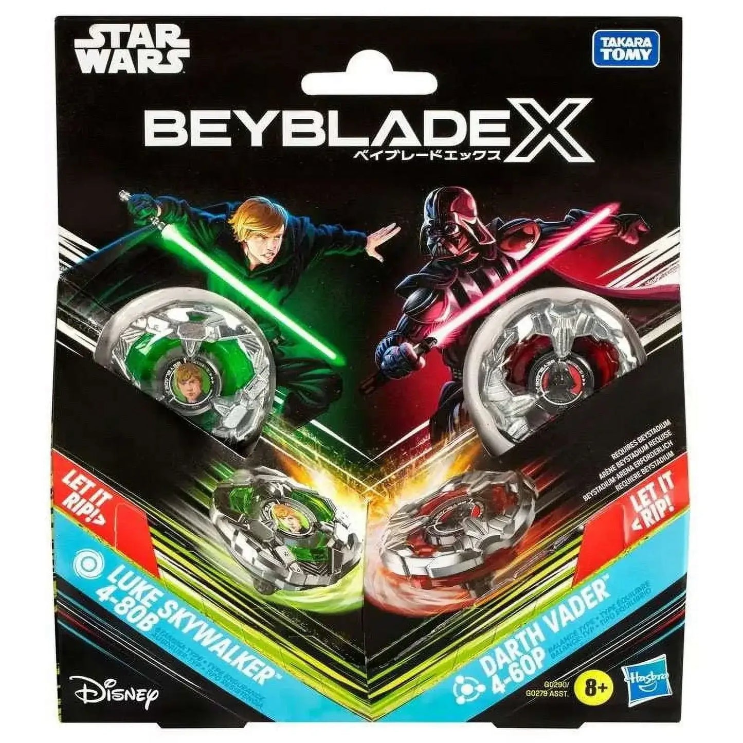 Star Wars Beyblade X set featuring Luke Skywalker and Darth Vader for collectors