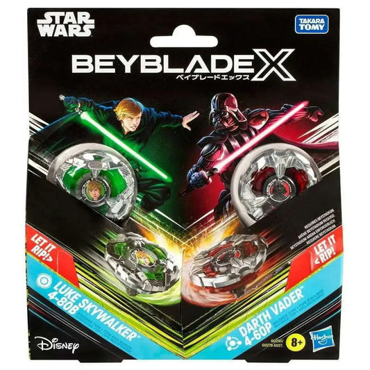 Star Wars Beyblade X set featuring Luke Skywalker and Darth Vader for collectors