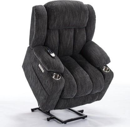 2024 Power Lift Recliner Chair with Full-Body Massage and Heat for Elderly, Hand Remote Control, Upgraded Powerful Motor, Extended Footrest, USB Ports, Stainless Steel Cup Holders, Chenille Grey-0