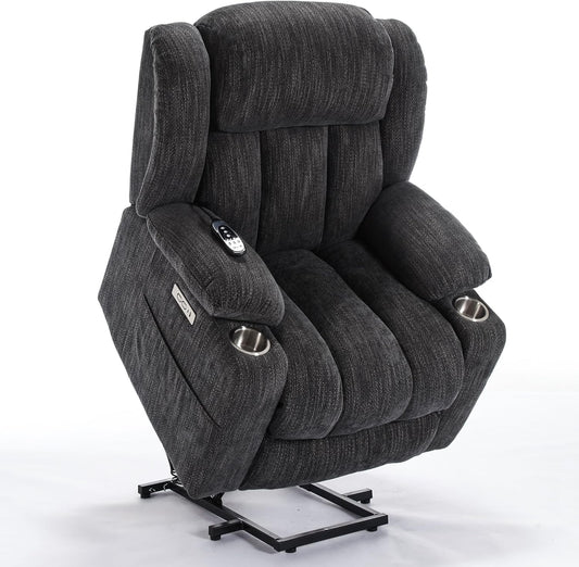 2024 Power Lift Recliner Chair with Full-Body Massage and Heat for Elderly, Hand Remote Control, Upgraded Powerful Motor, Extended Footrest, USB Ports, Stainless Steel Cup Holders, Chenille Grey-0