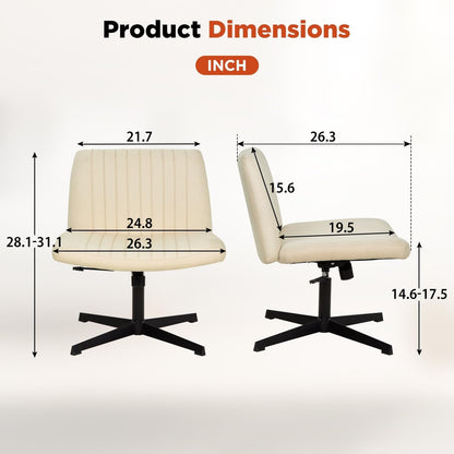 Criss Cross Chair,Armless Cross Legged Office Chair,Wide Comfty Desk Chair with No Wheels Modern Height Adjustable,Swivel Fabric Vanity Chair Computer Task Chair (Pack of 1, Beige)-2
