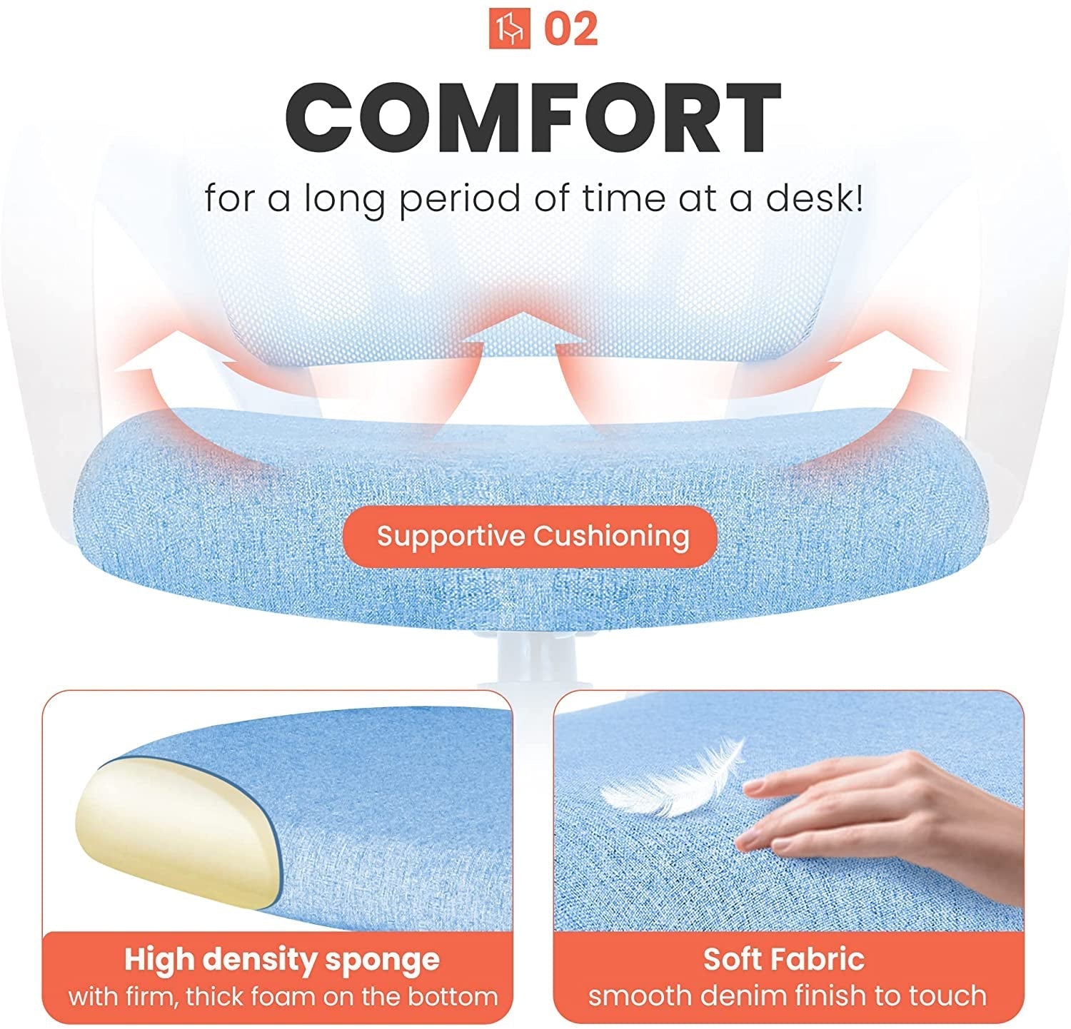 Ergonomic Blue Mesh Office Chair with Wheels-4