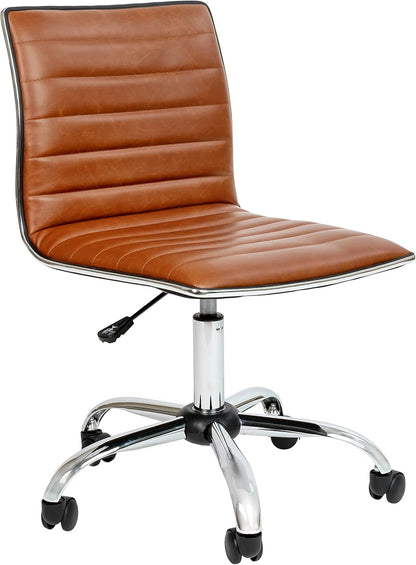 Alan Office Task Chair - Brown Vinyl - Chrome Frame - Armless - Ribbed Back and Seat - Low Back Design-0