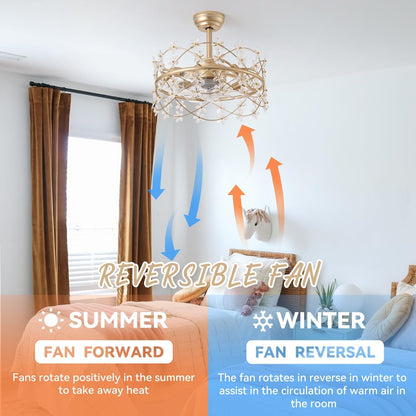 20 Inch Gold Caged Ceiling Fan with Light, Flower Chandelier Ceiling Fan with Lights Remote Control, Modern Crystal Fandelier 6 Speeds for Girl'S Bedroom, Living Room-1