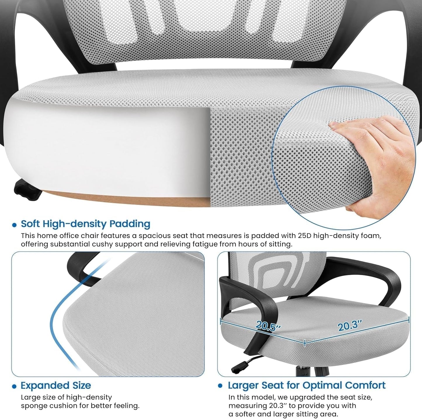 2Pcs Ergonomic Desk Chair Mesh Computer Chair with Lumbar Support Armrest Executive Rolling Swivel Adjustable Mid Back Task Chair for Women Adults, Grey-4