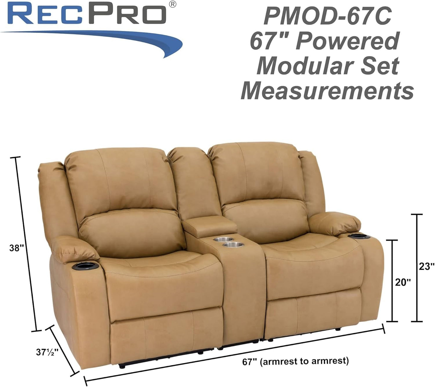 Charles 67" Powered Double RV Wall Hugger Recliner Sofa RV Loveseat with Upgraded 2023 Fabric (Toffee)-4