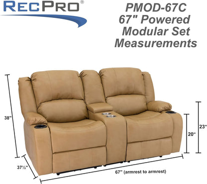 Charles 67" Powered Double RV Wall Hugger Recliner Sofa RV Loveseat with Upgraded 2023 Fabric (Toffee)-4