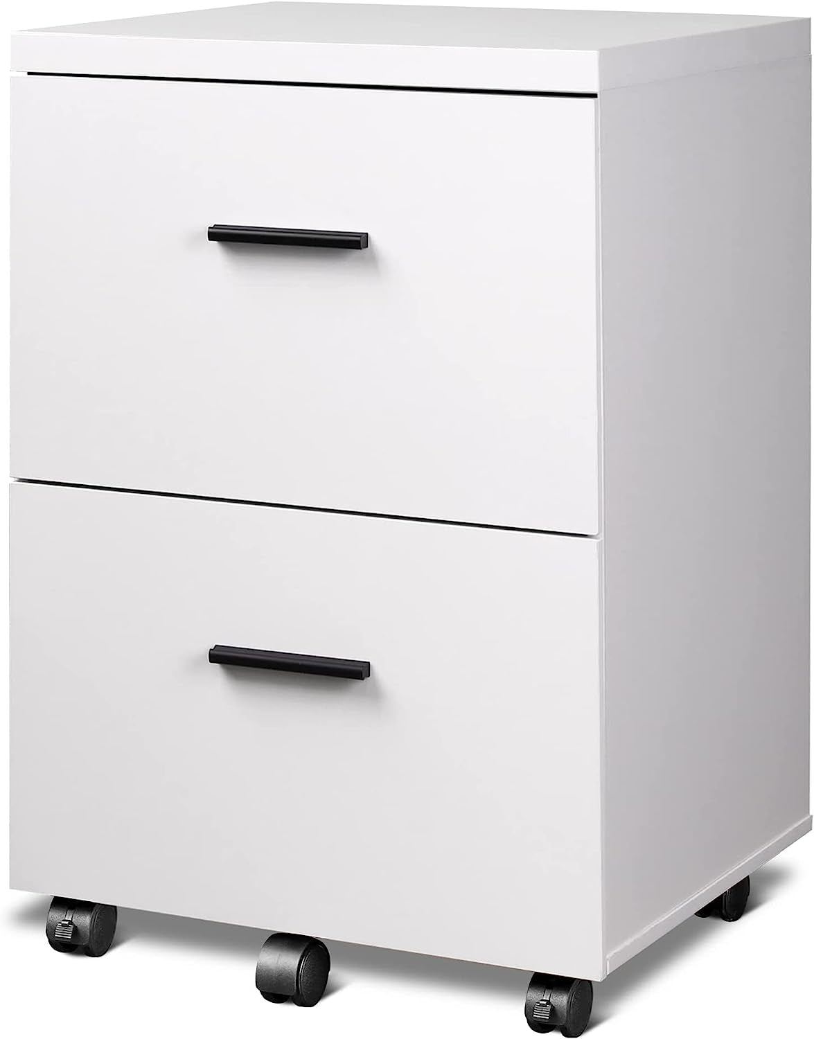 Mobile White Wood File Cabinet with Storage Drawers-0