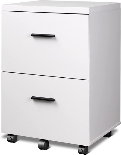 Mobile White Wood File Cabinet with Storage Drawers-0