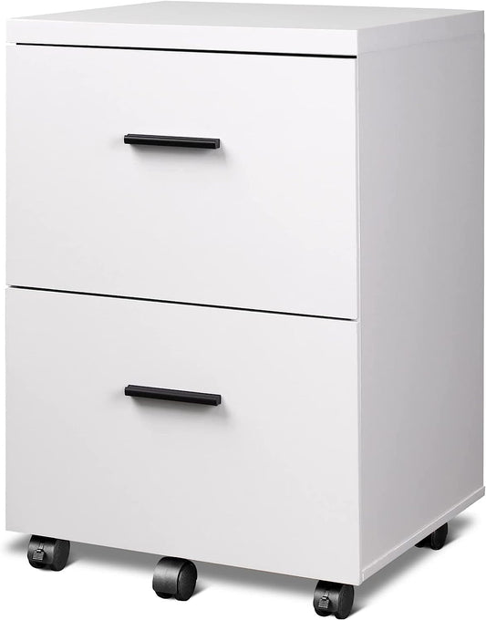 Mobile White Wood File Cabinet with Storage Drawers-0
