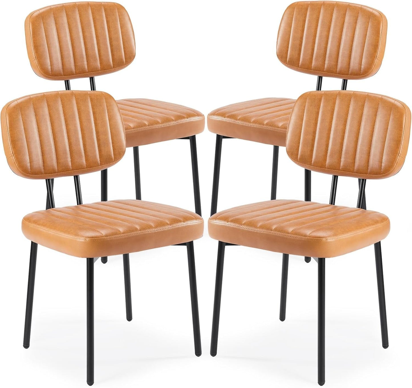 Dining Chairs Set of 4, Upholstered Mid Century Modern Kitchen Dining Room Accent Chairs with Faux Leather Cushion Seat & Metal Legs for Kitchen, Living Room - Brown-0