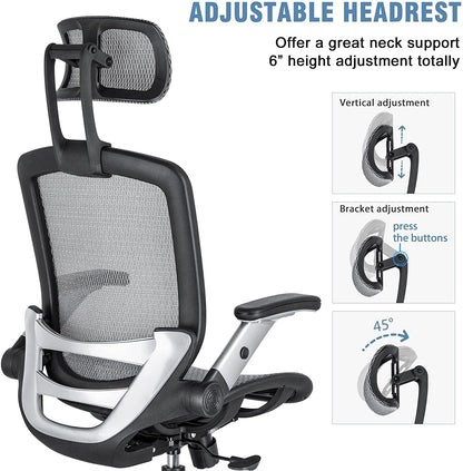Adjustable High-Back Mesh Office Chair, Grey-3