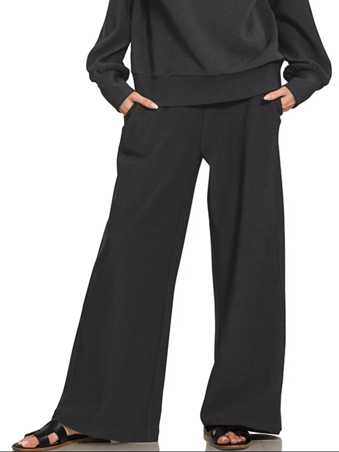 Zenana Ribbed High Neck Half Zip Pullover & Pants Set