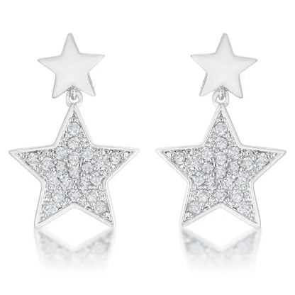 Bianca 0.5ct CZ Rhodium Star Drop Earrings - Earrings