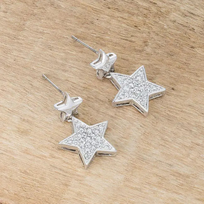 Bianca 0.5ct CZ Rhodium Star Drop Earrings - Earrings