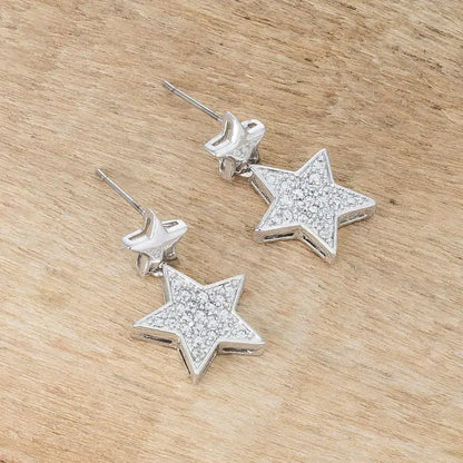 Bianca 0.5ct CZ Rhodium Star Drop Earrings - Earrings